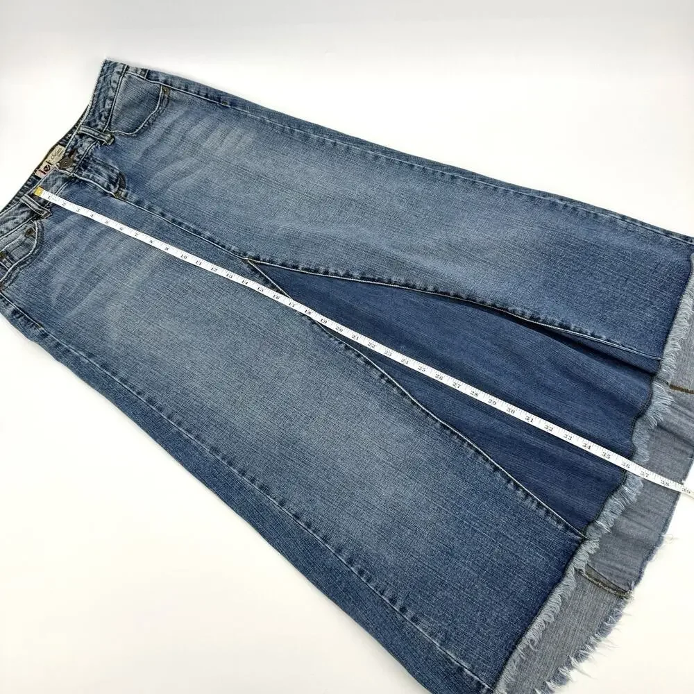LEI Women's Y2K 90s Low Rise Chelsea Denim Skirt Medium Wash High Low SZ 7